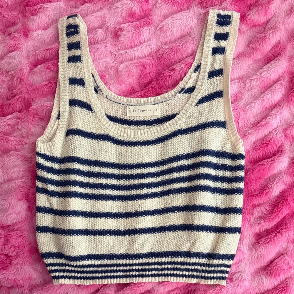 By Together Striped Navy and Cream Tank Top
